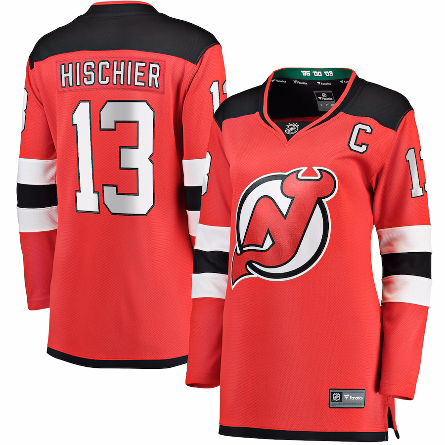 Women's New Jersey Devils Nico Hischier Fanatics Red Captain Patch Home Breakaway Jersey - Jersey