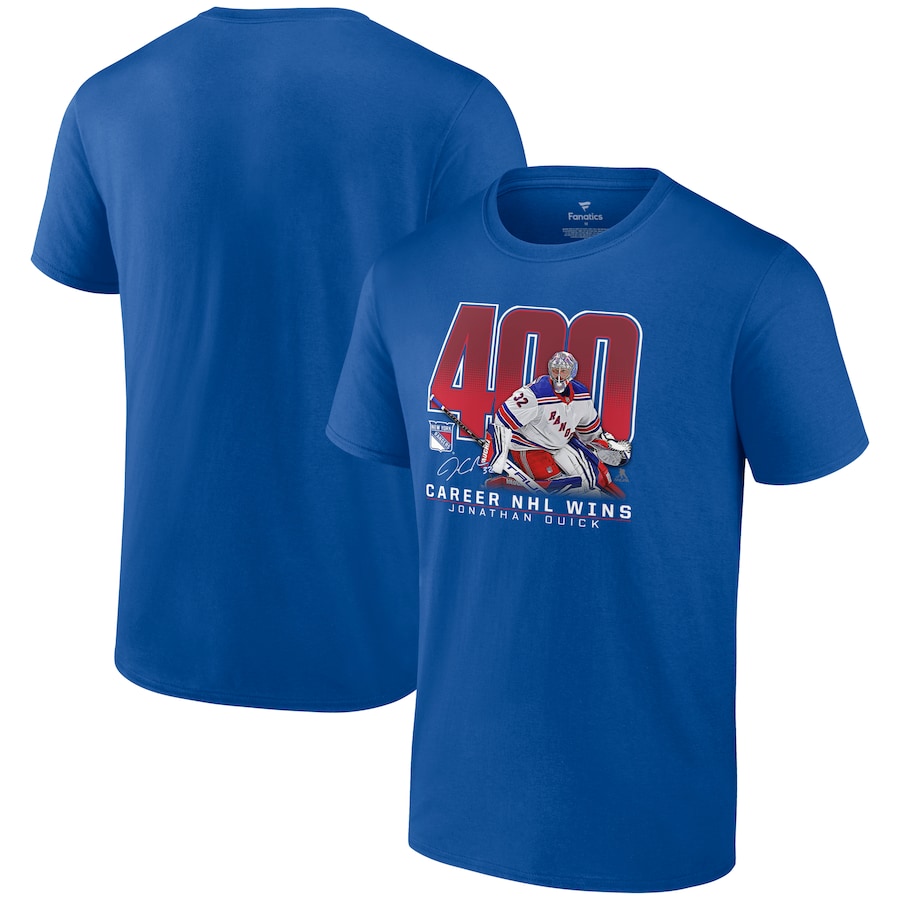Men's New York Rangers Jonathan Quick Blue 400 Career Wins T-Shirt - Jersey