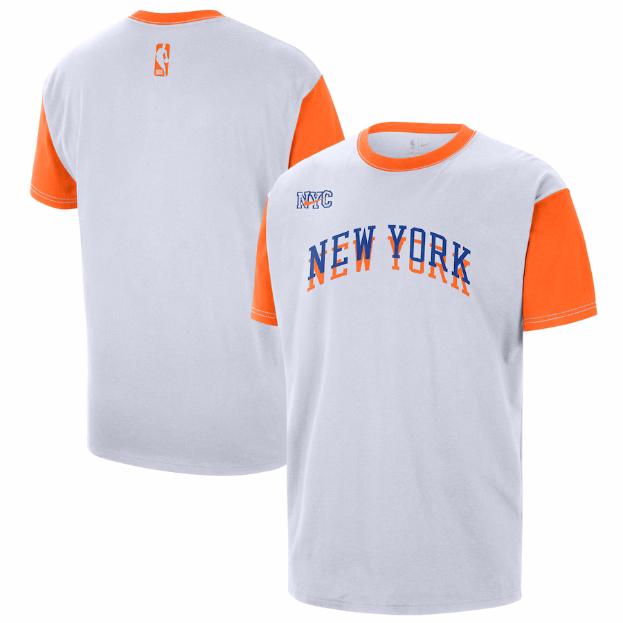 Men's New York Knicks Nike White 2024/25 City Edition Courtside Color Block T-Shirt - Jersey