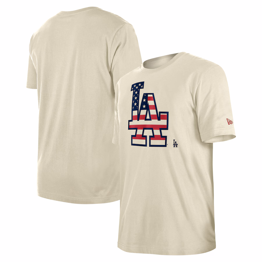 Men's Los Angeles Dodgers New Era Cream Americana Flag Fill T-Shirt - Jersey