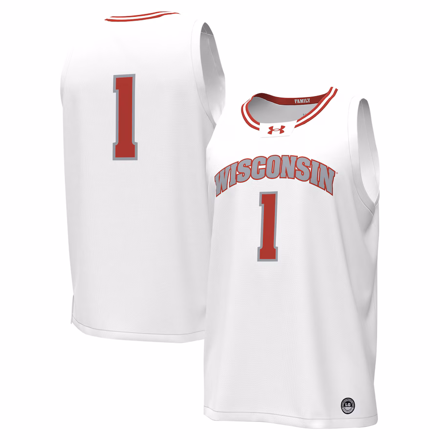 Men's Under Armour #1 White Wisconsin Badgers Replica Basketball Jersey - Jersey