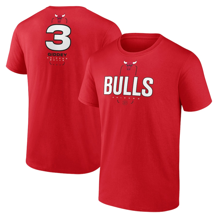 Men's Chicago Bulls Josh Giddey Red  Behind The Back Name & Number T-Shirt - Jersey