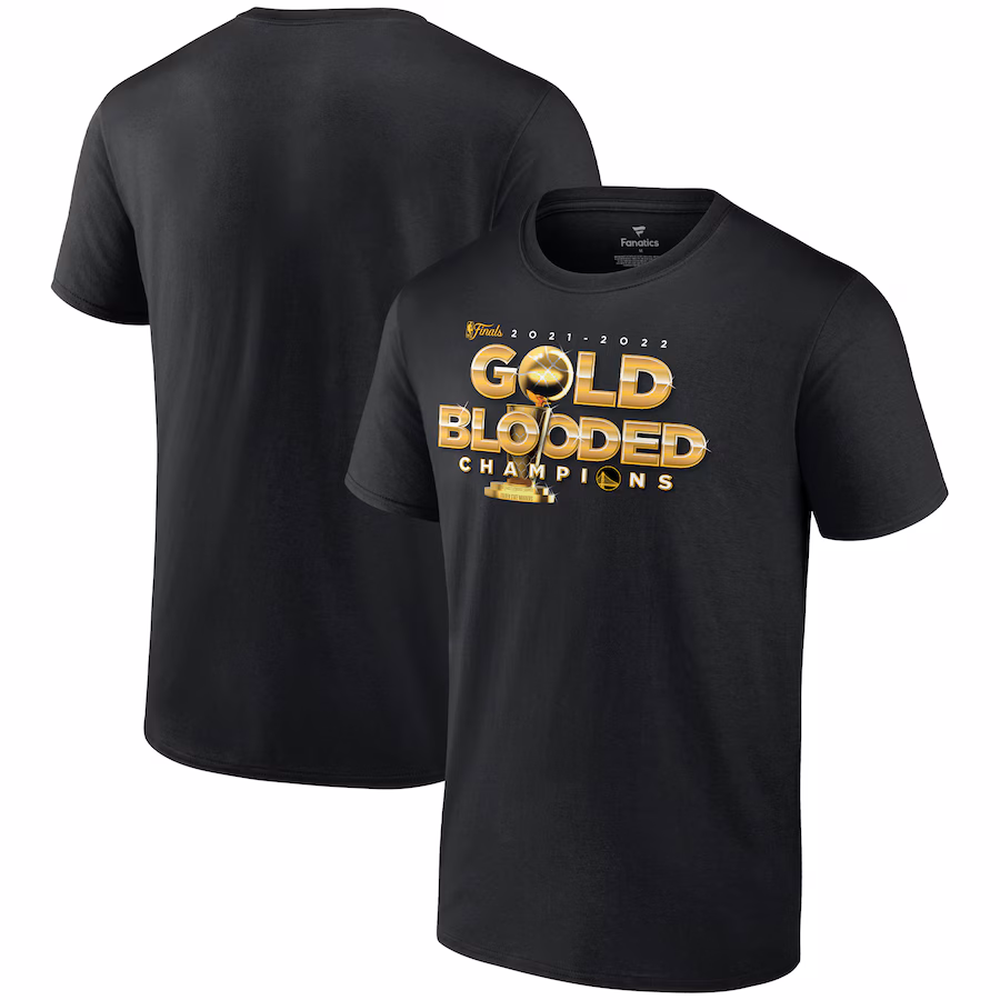 Men's Golden State Warriors Fanatics Black 2022 NBA Finals Champions Gold Blooded T-Shirt - Jersey