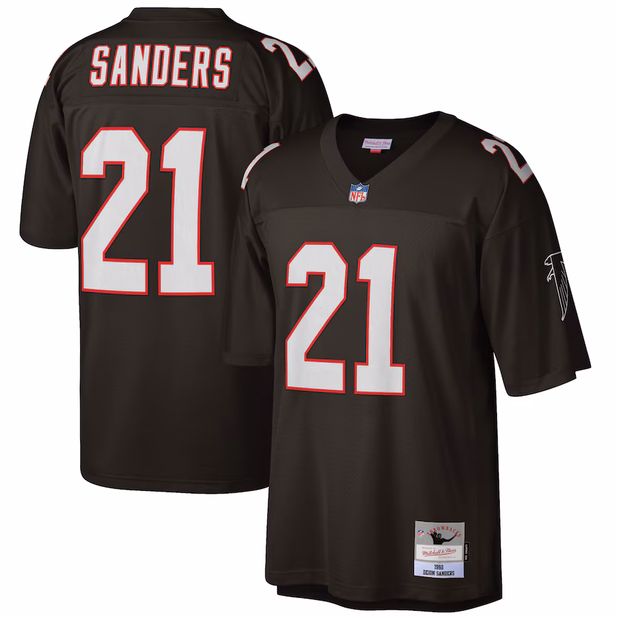 Men's Atlanta Falcons Deion Sanders Mitchell & Ness Black Big & Tall 1992 Retired Player Replica Jersey - Jersey