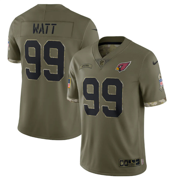 Men's Arizona Cardinals #99 J.J. Watt 2022 Olive Salute To Service Limited Stitched Jersey - Jersey