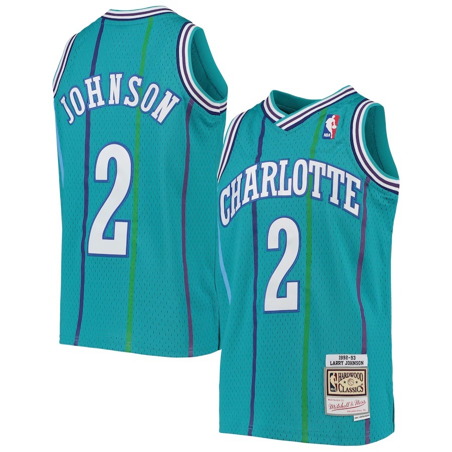 Youth Charlotte Hornets Larry Johnson Mitchell & Ness Teal 1992/93 Hardwood Classics Swingman Jersey - Jersey