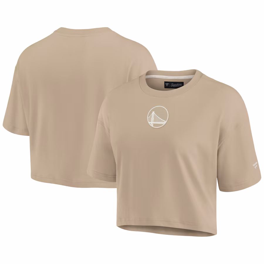 Women's Golden State Warriors Fanatics Khaki Elements Super Soft Boxy Cropped T-Shirt - Jersey