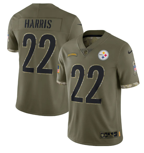 Men's Pittsburgh Steelers #22 Najee Harris 2022 Olive Salute To Service Limited Stitched Jersey - Jersey
