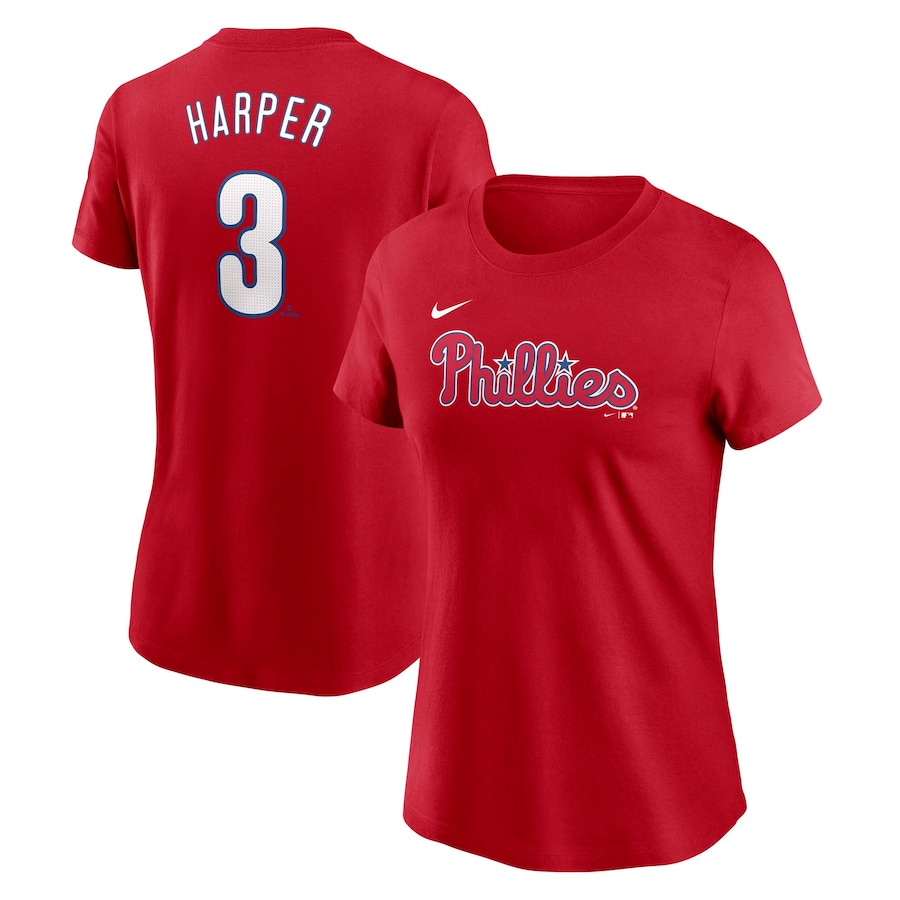 Women's Philadelphia Phillies Bryce Harper Nike Red Fuse Name & Number T-Shirt - Jersey