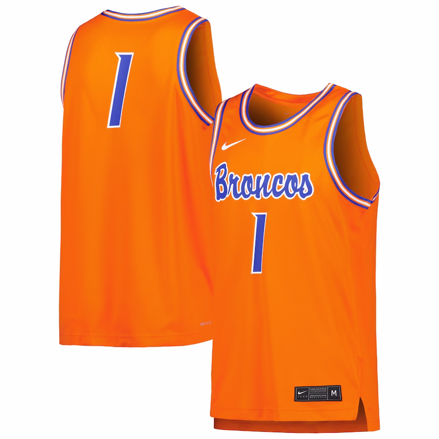 #1 Boise State Broncos Nike Retro Replica Basketball Jersey - Orange - Jersey