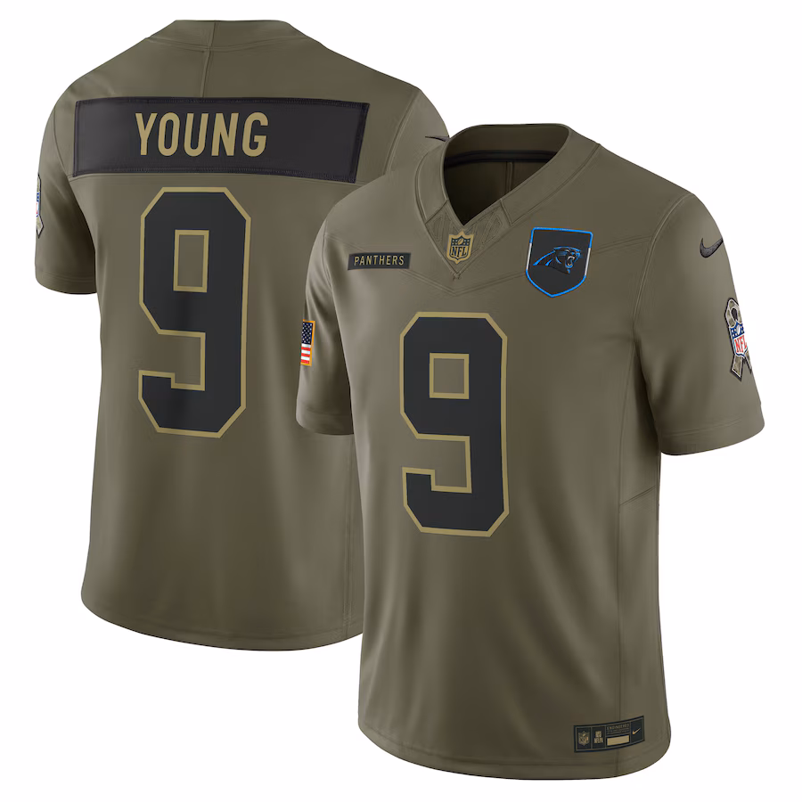 Men's Carolina Panthers Bryce Young Nike Olive 2025 Salute to Service Limited Jersey - Jersey
