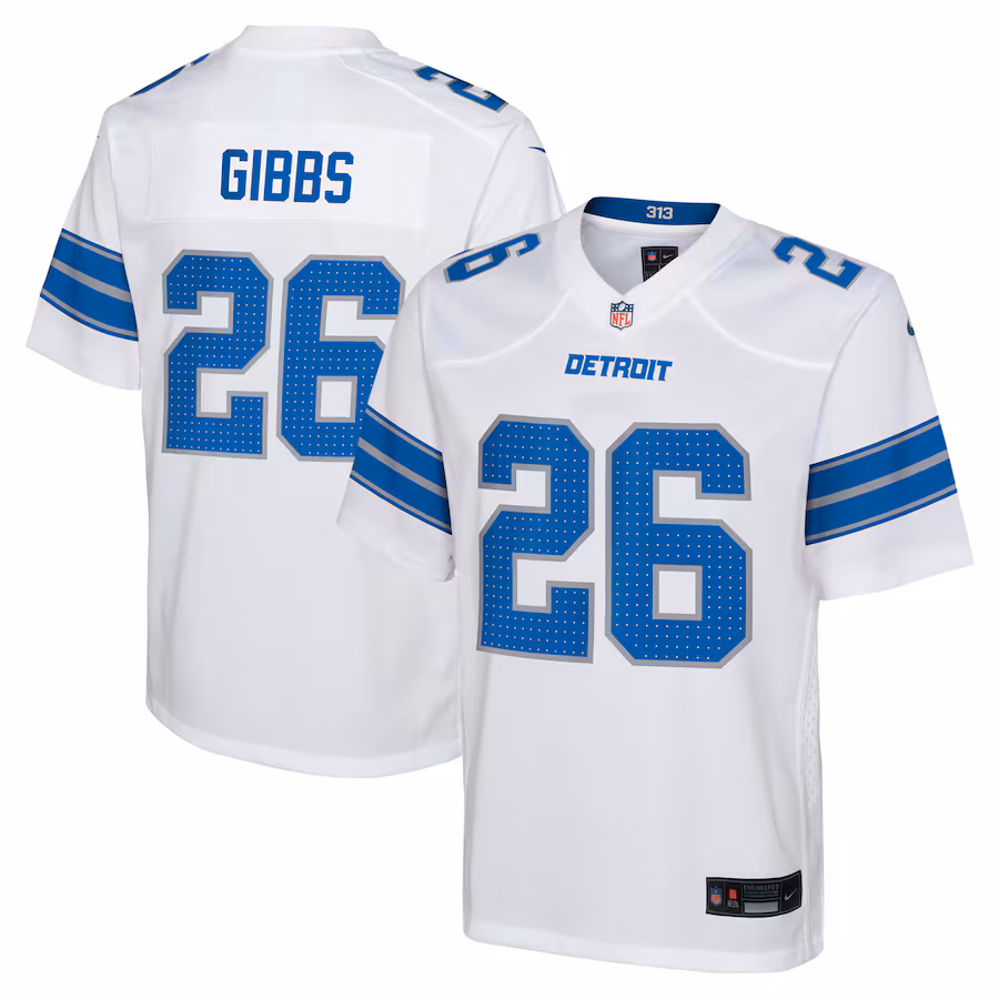 Youth Detroit Lions Jahmyr Gibbs Nike White Player Game Jersey - Jersey