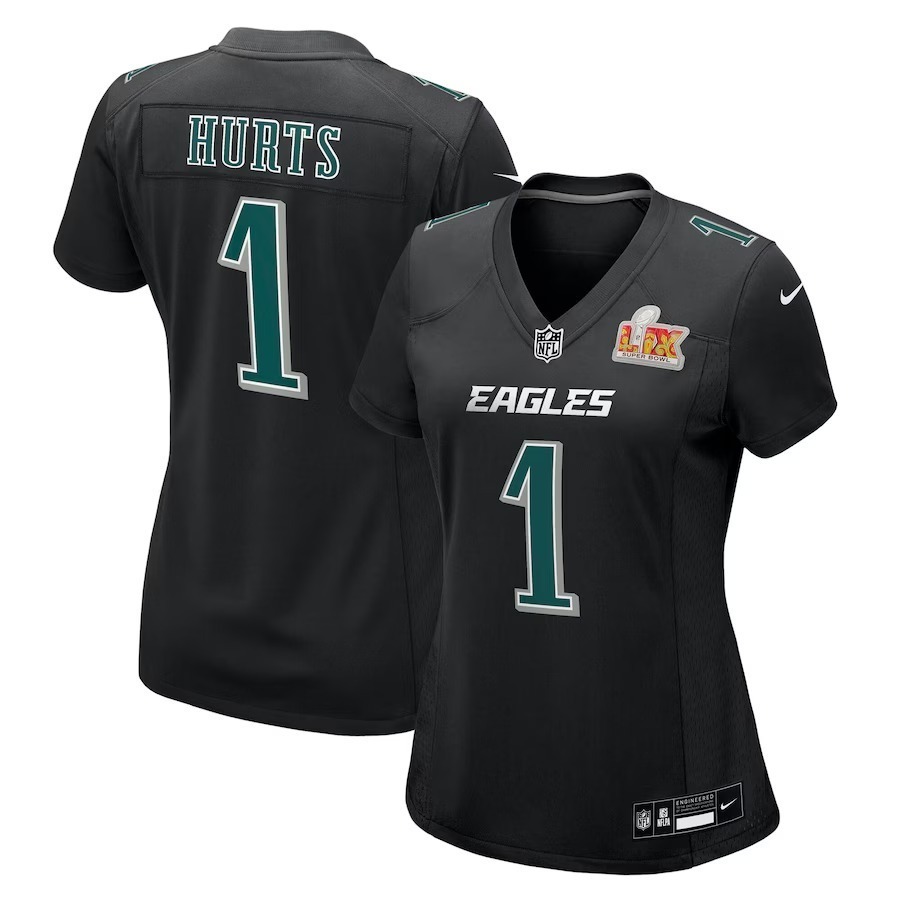 Women's Philadelphia Eagles Jalen Hurts Nike Carbon Black Super Bowl LIX Fashion Game Player Jersey - Jersey