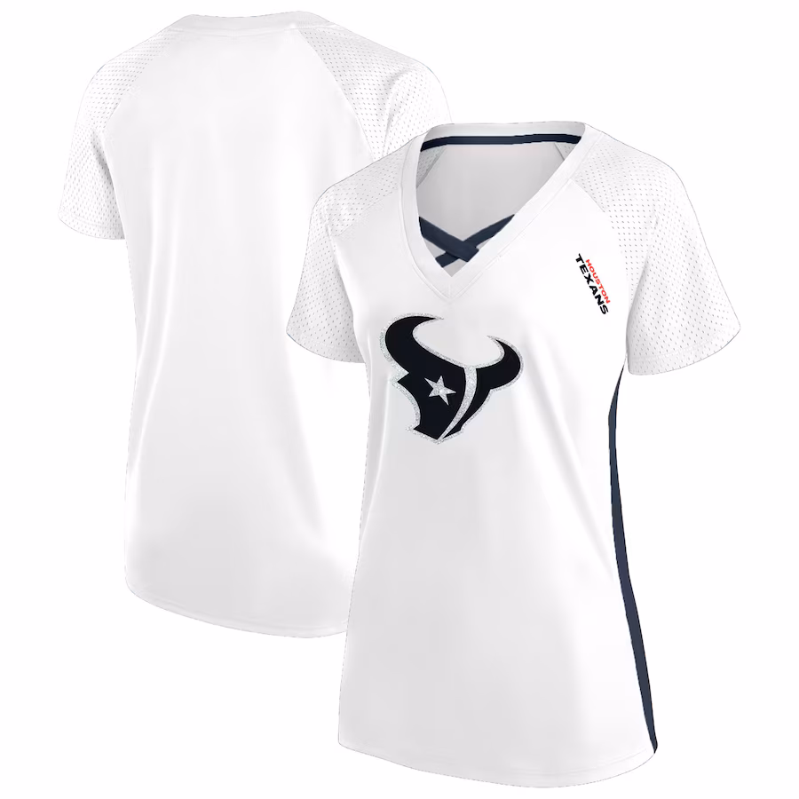 Women's Houston Texans Fanatics White Plus Size Glitter Lace-Up V- Neck T-Shirt - Jersey