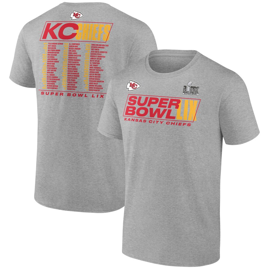 Men's Kansas City Chiefs  Fanatics Heather Gray Super Bowl LIX Roster T-Shirt - Jersey