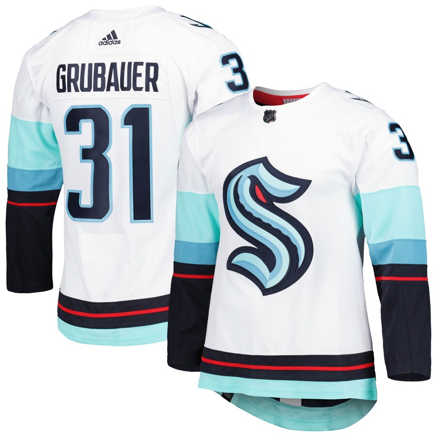Men's Seattle Kraken Philipp Grubauer adidas White Away Primegreen Authentic Pro Player Jersey - Jersey