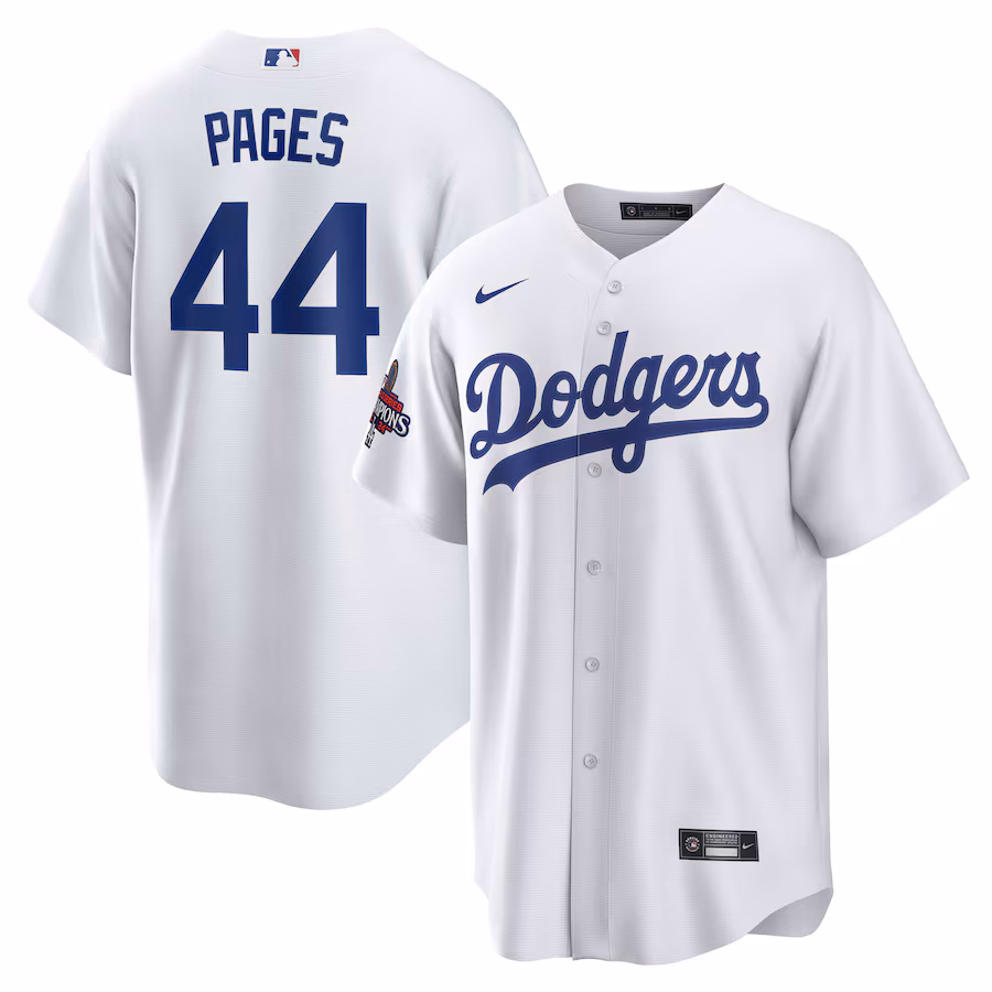 Men's Los Angeles Dodgers Andy Pages Nike White 2024 World Series Champions Home Replica Player Jersey - Jersey