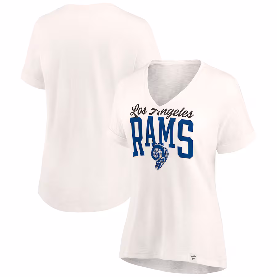 Women's Los Angeles Rams Fanatics Oatmeal Motivating Force Lightweight V-Neck T-Shirt - Jersey