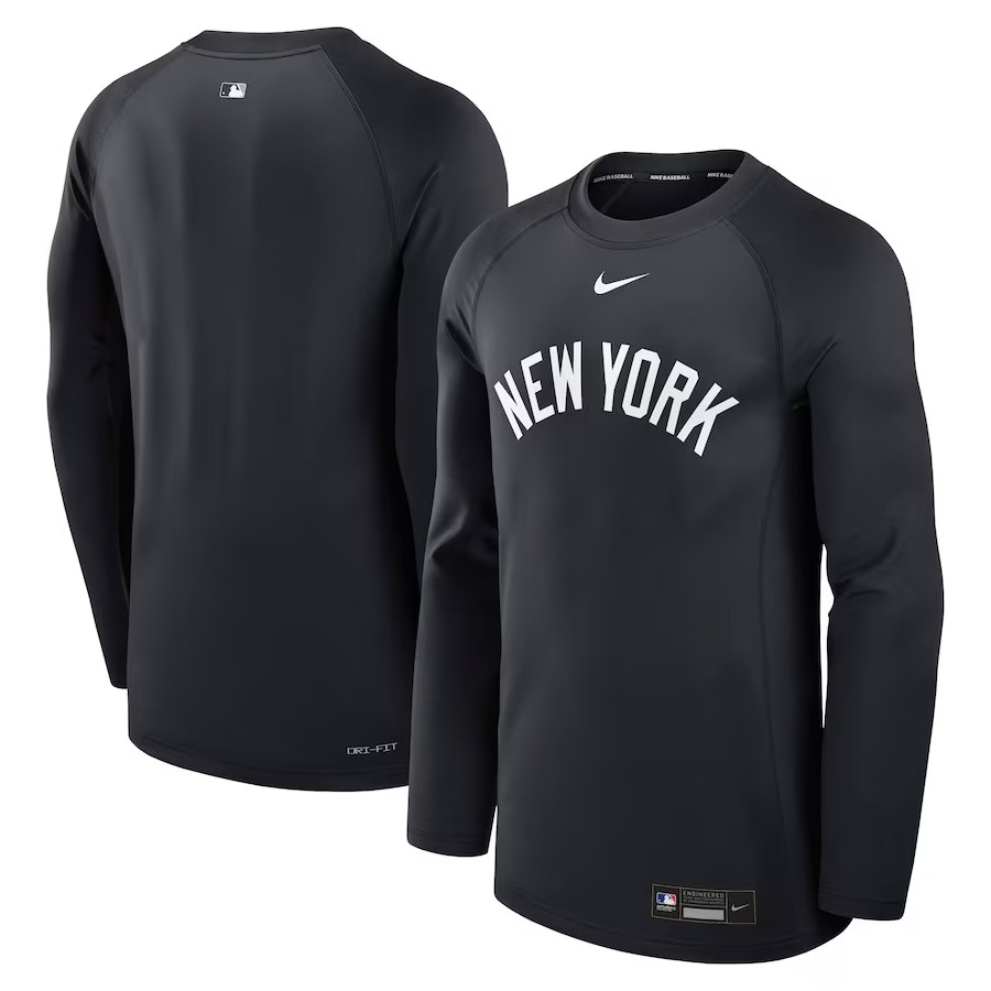 Men's New York Yankees Nike Navy Authentic Collection Game Time Raglan Performance Long Sleeve T-Shirt - Jersey