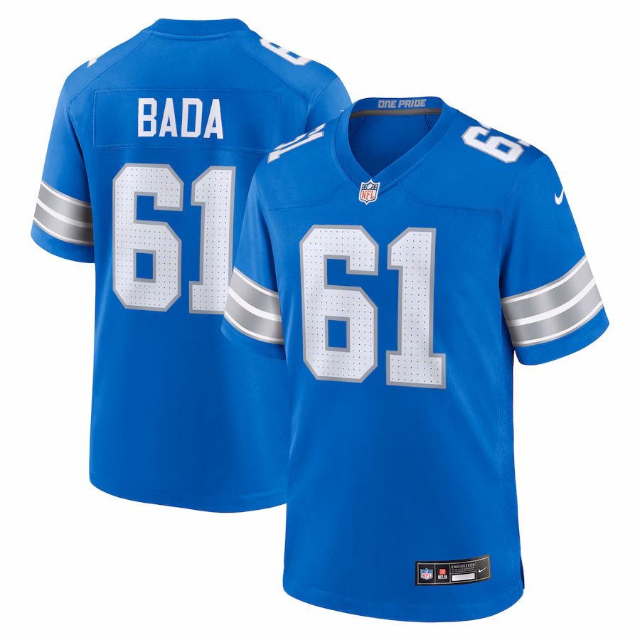 Men's Detroit Lions David Bada Nike Blue Team Game Jersey - Jersey