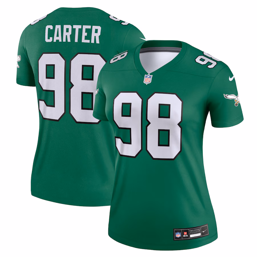 Women's Philadelphia Eagles Jalen Carter Nike Kelly Green Alternate Legend Player Performance Top - Jersey