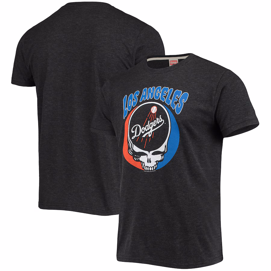 Men's Los Angeles Dodgers Homage Charcoal Grateful Dead Tri-Blend T-Shirt - Jersey