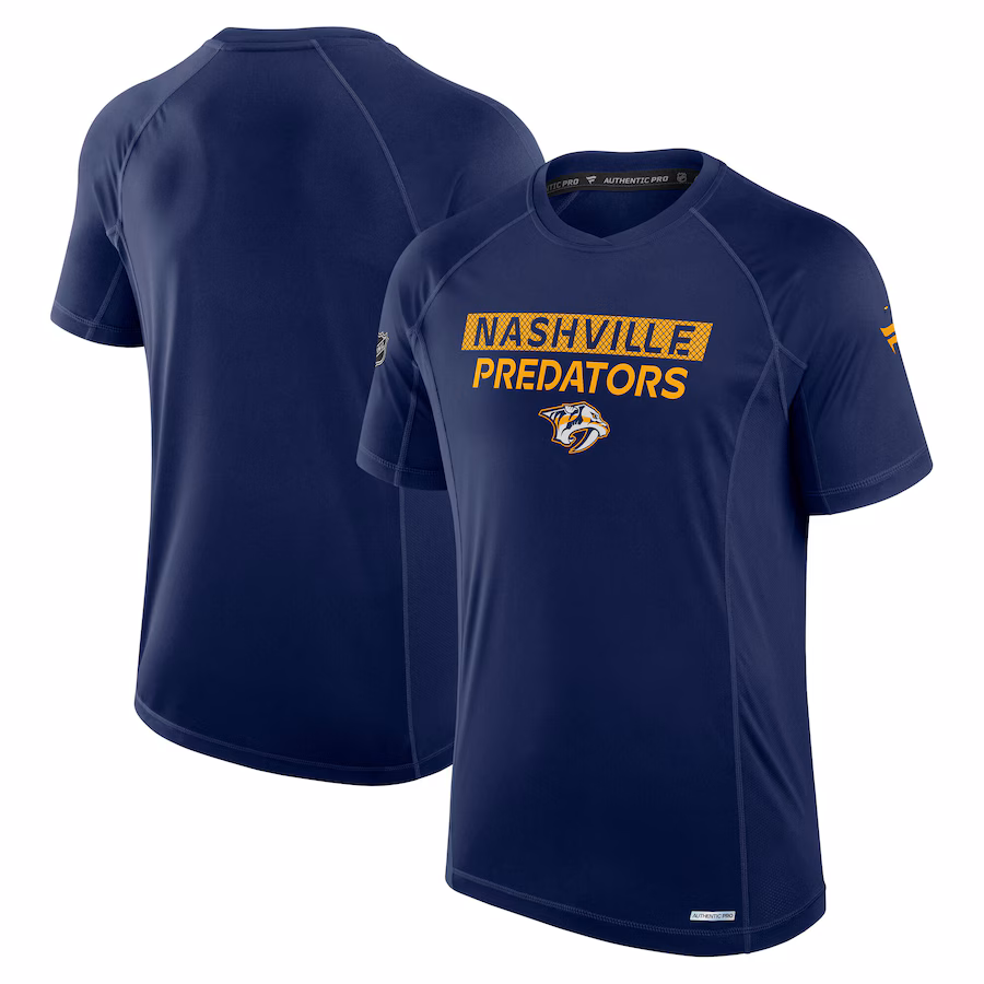 Men's Nashville Predators Fanatics Navy Authentic Pro Rink Tech T-Shirt - Jersey