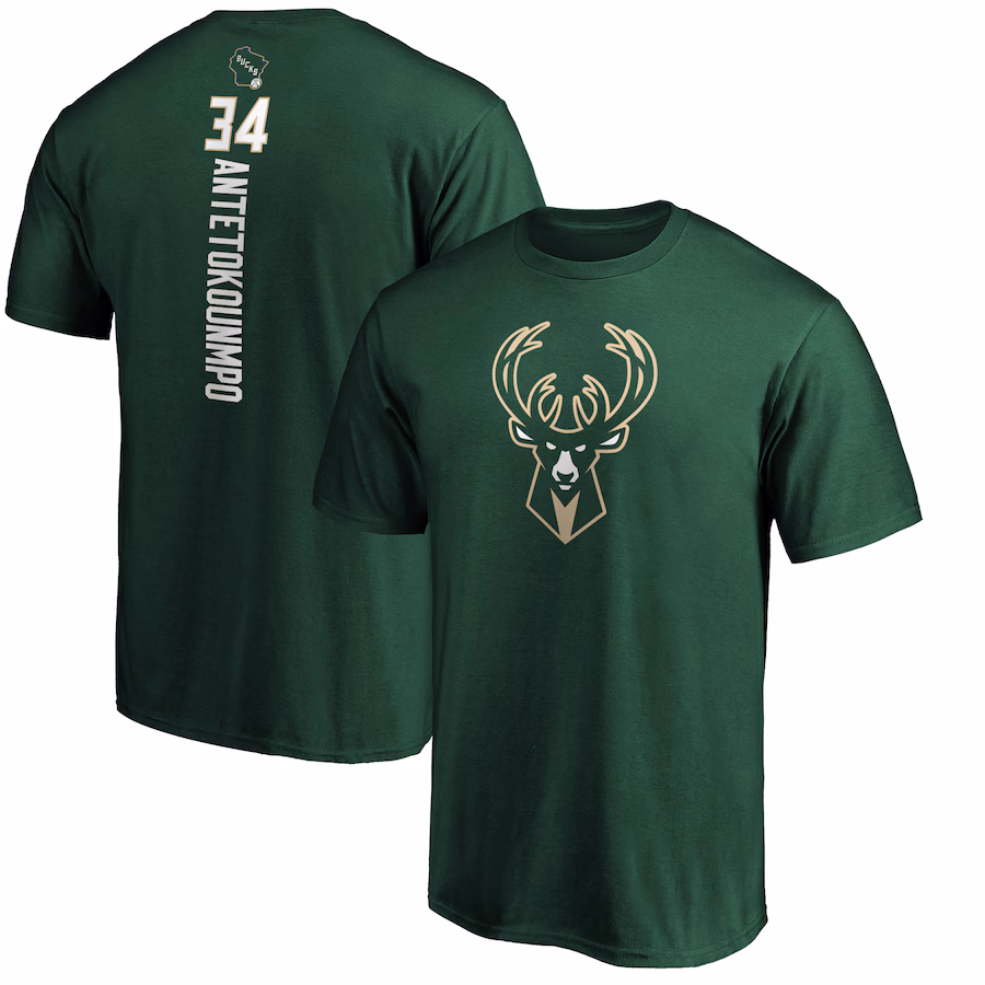 Men's Milwaukee Bucks Giannis Antetokounmpo Fanatics Hunter Green Playmaker Name & Number T-Shirt - Jersey