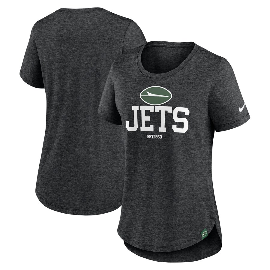 Women's New York Jets  Nike Heather Black Fashion Tri-Blend T-Shirt - Jersey
