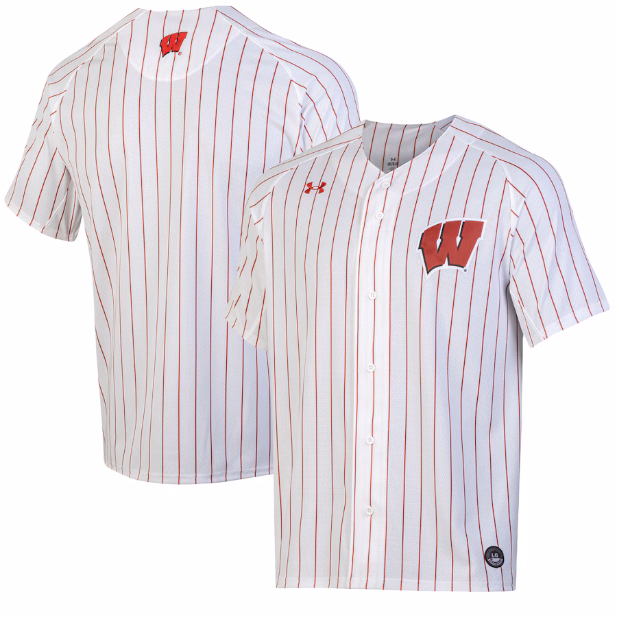 Wisconsin Badgers Under Armour Women's Full-Button Replica Softball Jersey - White/Red - Jersey