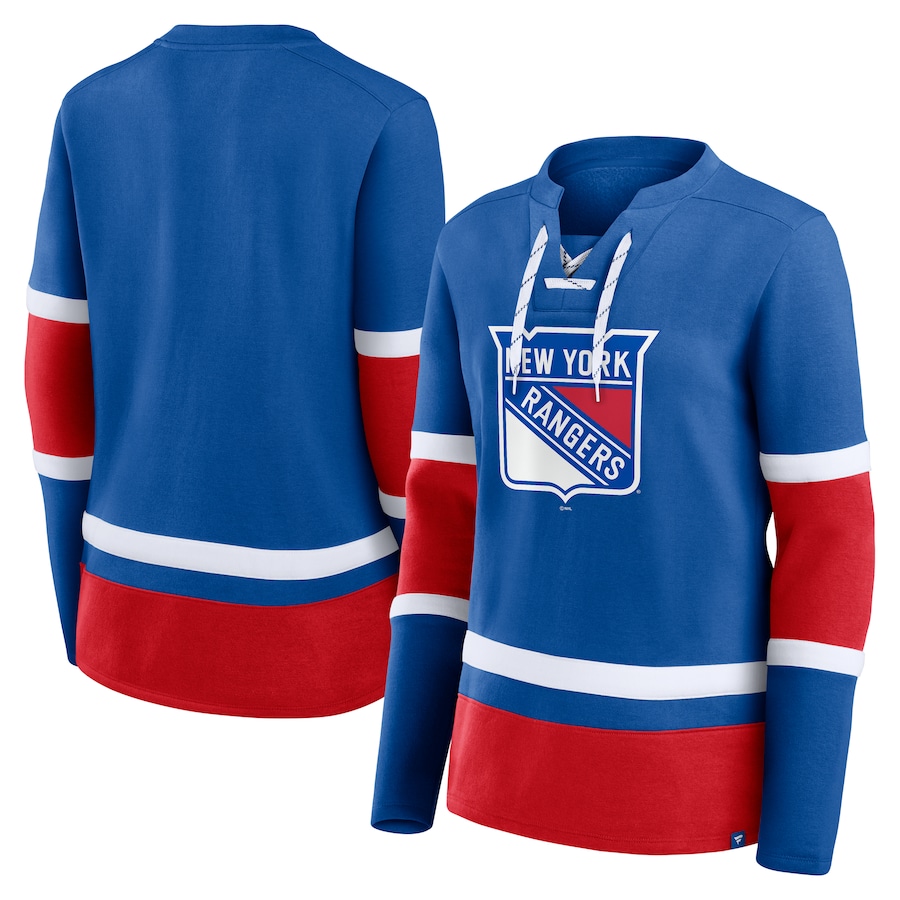 Women's New York Rangers Fanatics Blue Prime Time Lace-Up Long Sleeve T-Shirt - Jersey