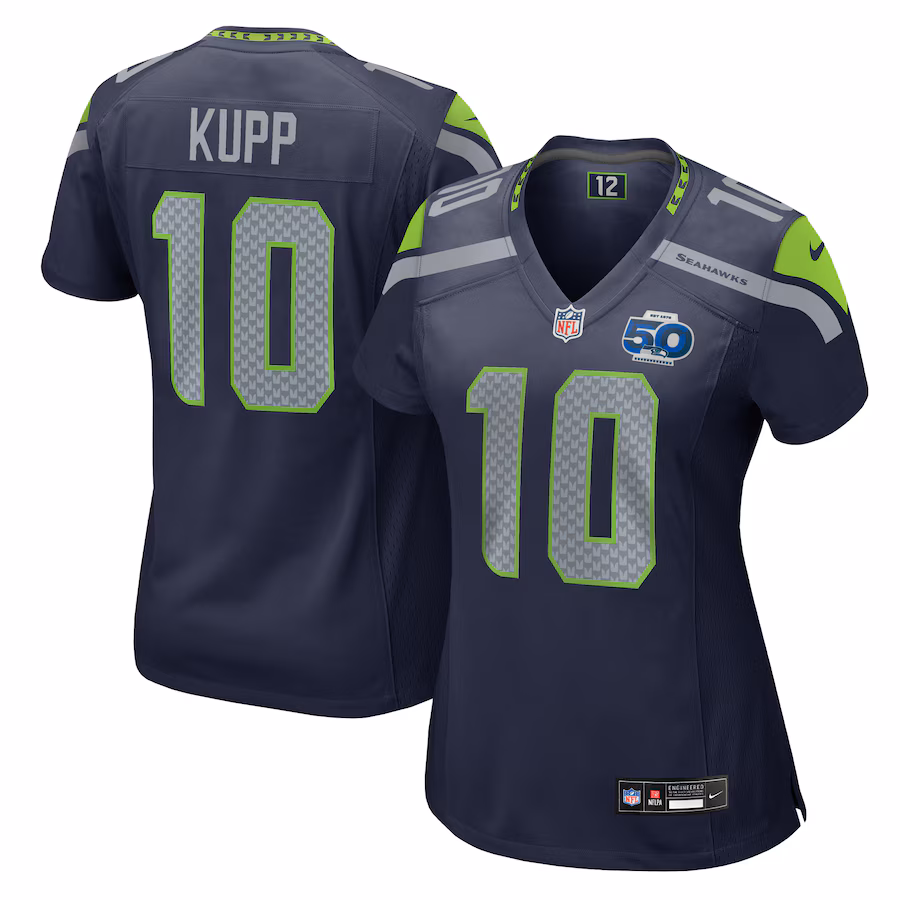 Women's Seattle Seahawks Cooper Kupp Nike College Navy Team 50th Season Game Jersey - Jersey
