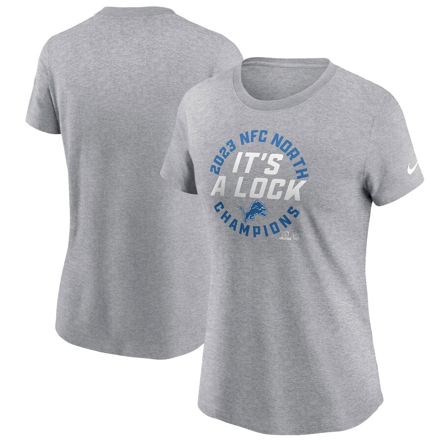 Women's Detroit Lions Nike Gray 2023 NFC North Division Champions Locker Room Trophy Collection T-Shirt - Jersey