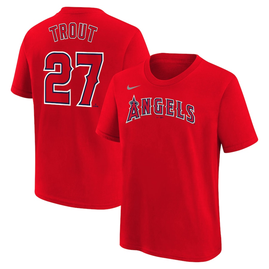 Youth Los Angeles Angels Mike Trout Nike Red Home Player Name & Number T-Shirt - Jersey