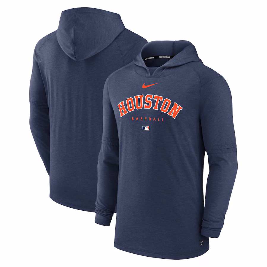 Men's Houston Astros Nike Heather Navy Authentic Collection Early Work Tri-Blend Performance Pullover Hoodie - Jersey