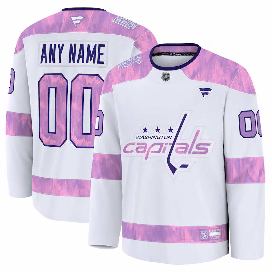 Men's Washington Capitals Fanatics White 2024 Hockey Fights Cancer Custom Practice Jersey - Jersey