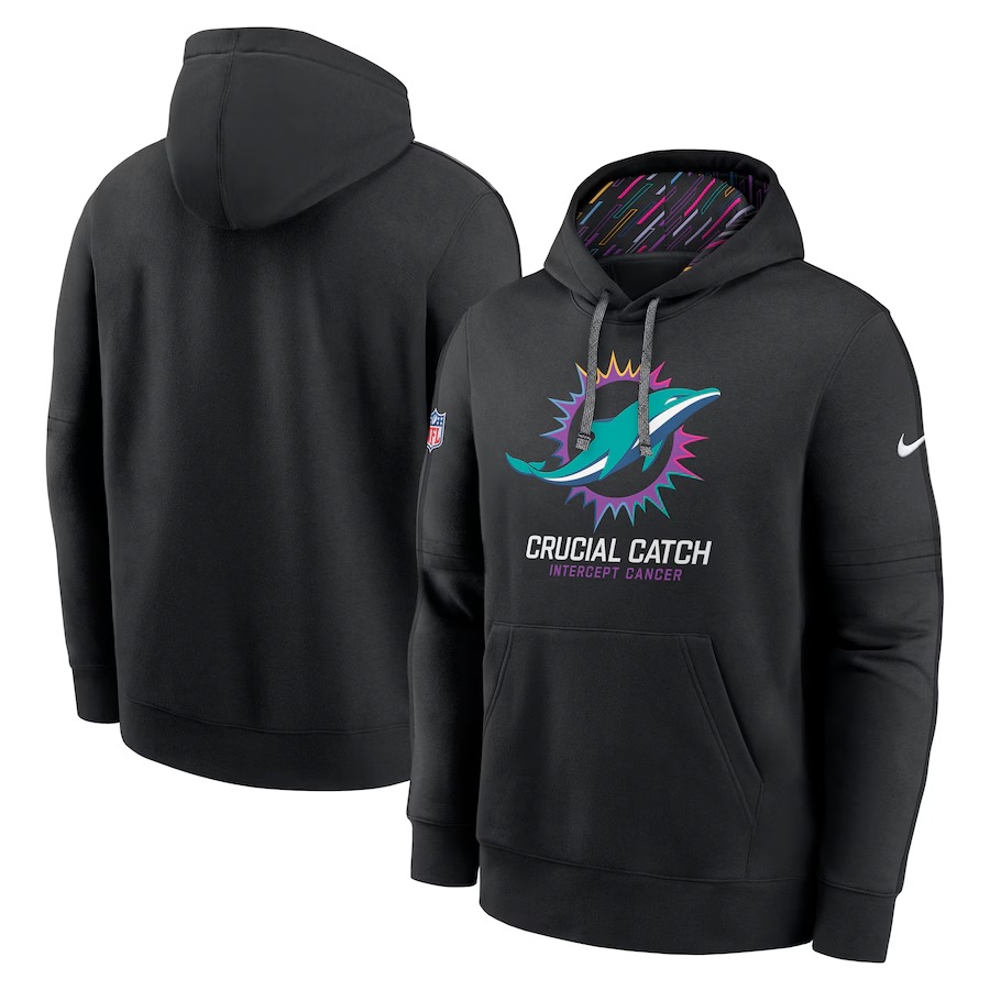 Men's Miami Dolphins Nike Black 2024 NFL Crucial Catch Club Pullover Hoodie - Jersey