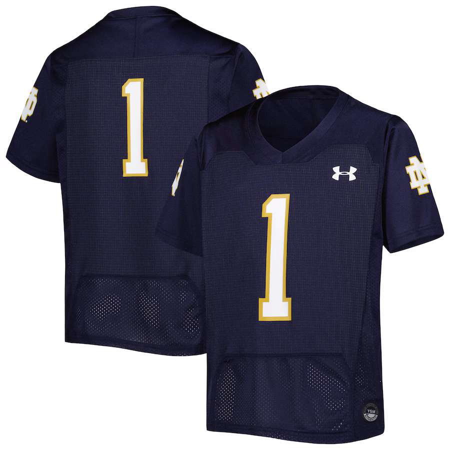 #1 Notre Dame Fighting Irish Under Armour Youth Replica Football Jersey - Navy - Jersey