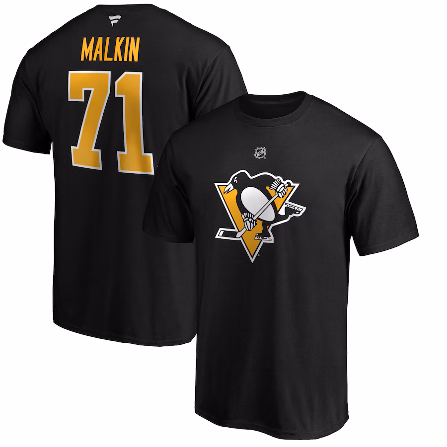 Men's Pittsburgh Penguins Evgeni Malkin Fanatics Black Team Authentic Stack Name & Number T-Shirt - Jersey