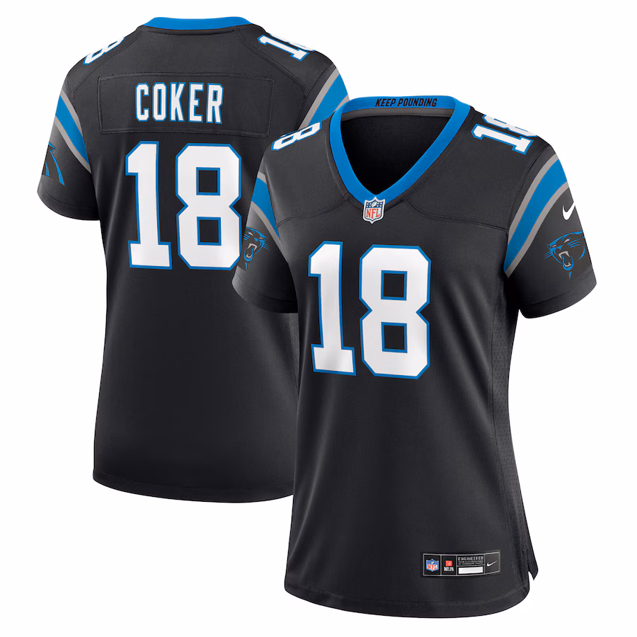 Women's Carolina Panthers Jalen Coker Nike Black Team Game Jersey - Jersey