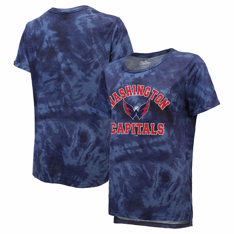 Women's Washington Capitals Majestic Threads Boyfriend Navy Tie-Dye Tri-Blend T-Shirt - Jersey