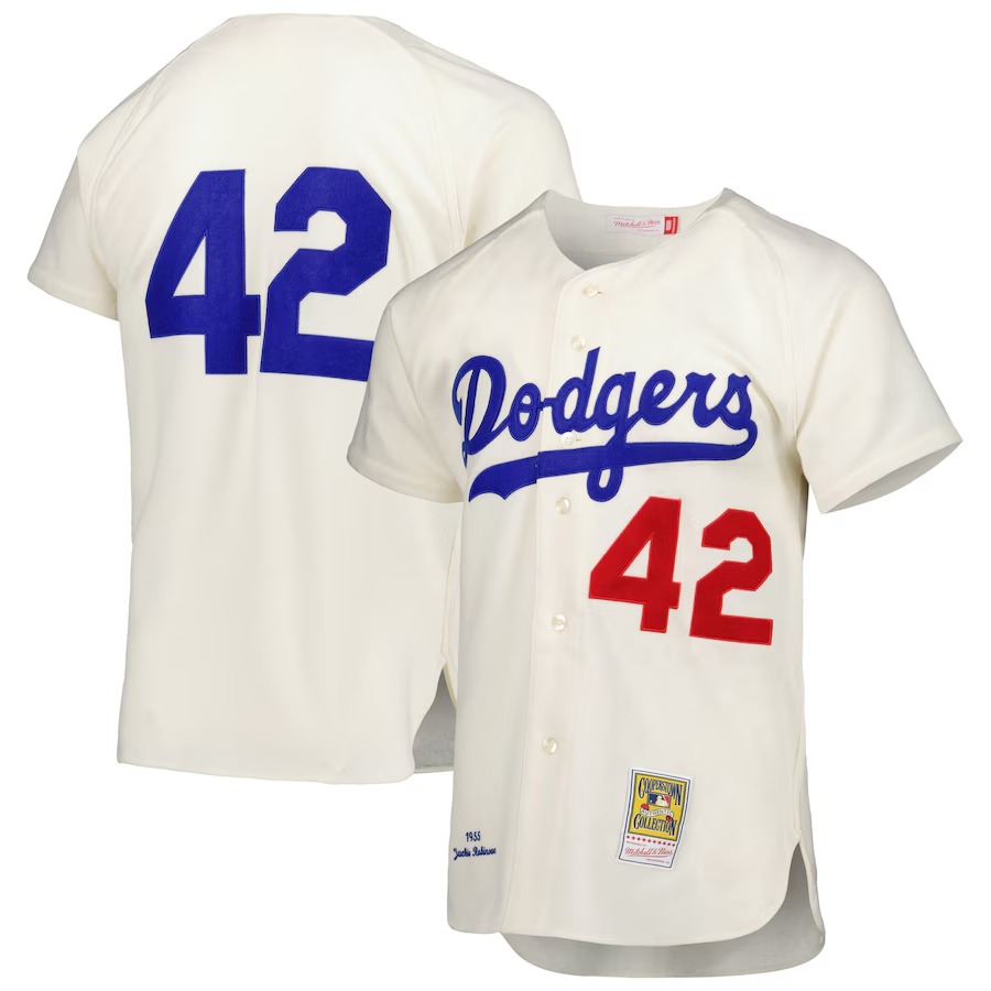 Men's Brooklyn Dodgers Jackie Robinson Mitchell & Ness Cream 1955 Cooperstown Collection Authentic Jersey - Jersey
