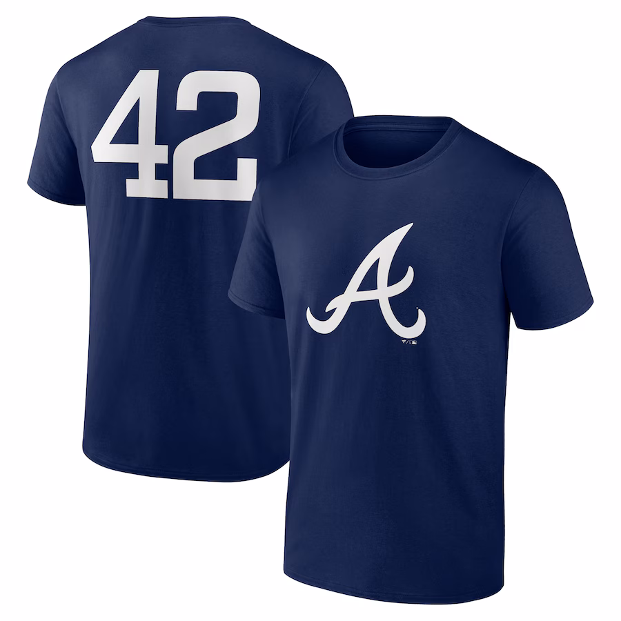 Men's Atlanta Braves Navy Jackie Robinson Day Name & Number T-Shirt - Jersey
