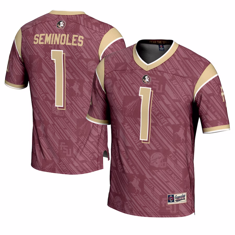Florida State Seminoles #1 GameDay Greats Garnet Highlight Print Football Fashion Jersey - Jersey