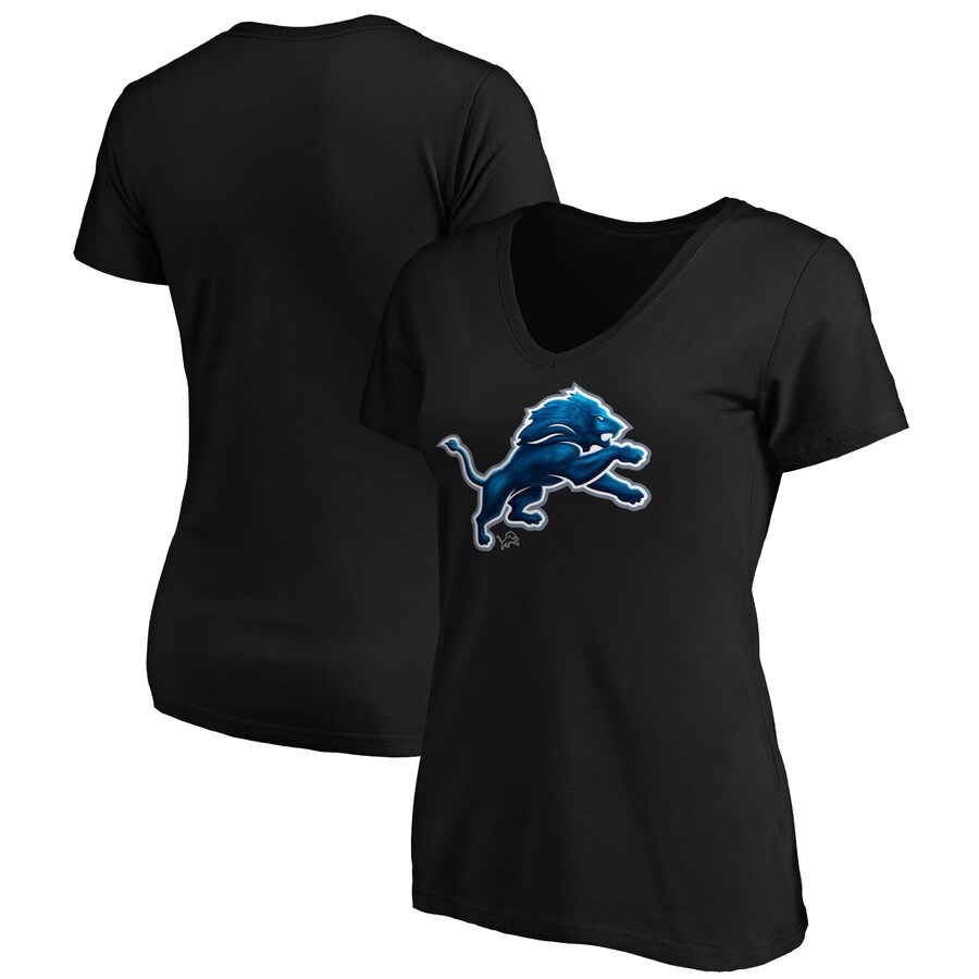 Women's Detroit Lions Black Midnight Mascot Logo V-Neck T-Shirt - Jersey