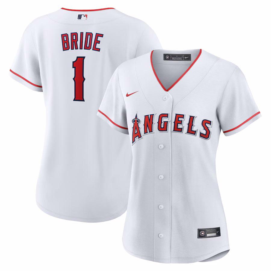 Women's Los Angeles Angels Nike White #1 Bride Home Replica Jersey - Jersey