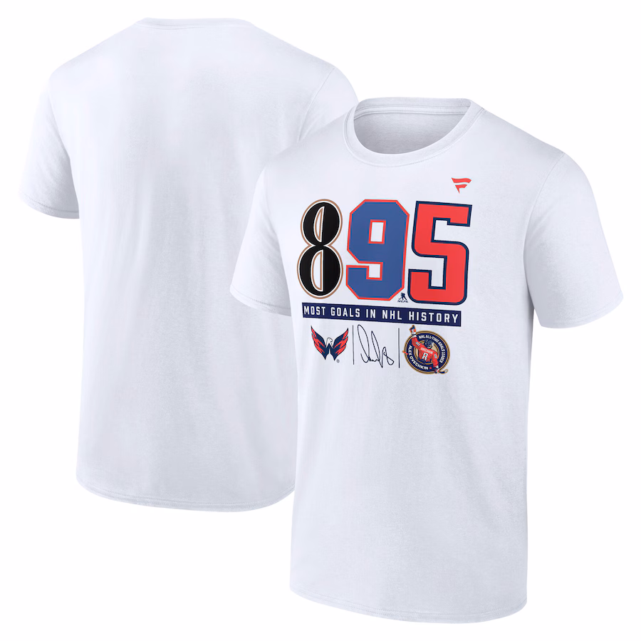 Men's Washington Capitals Alexander Ovechkin White NHL All-Time Leading Goal Scorer 895 T-Shirt - Jersey