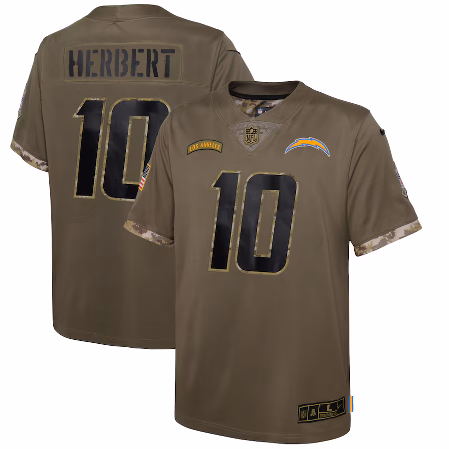 Youth Los Angeles Chargers Justin Herbert Nike Olive Salute To Service Player Limited Jersey - Jersey