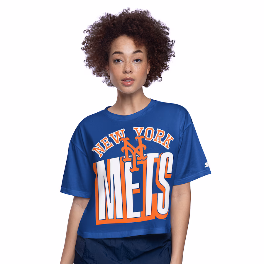 Women's New York Mets Starter Royal Play the Ball Boxy Cropped T-Shirt - Jersey