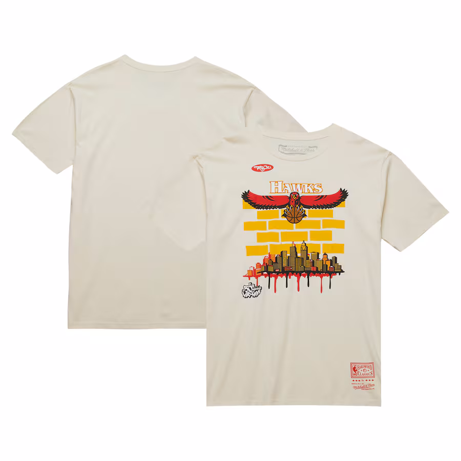 Men's Atlanta Hawks Mitchell & Ness x Tats Cru Cream Hardwood Classics City T-Shirt - Jersey